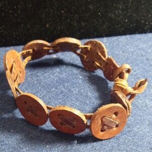 Brown Leather Button Bracelet Vintage